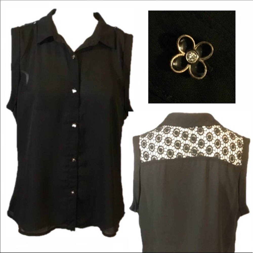 Lumiere black sleeveless blouse top w/ lace